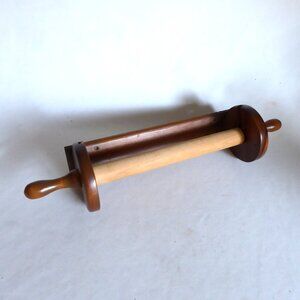 VINTAGE SOLID WOOD WALL MOUNTING ROLLING PIN PAPER TOWEL RACK HOLDER